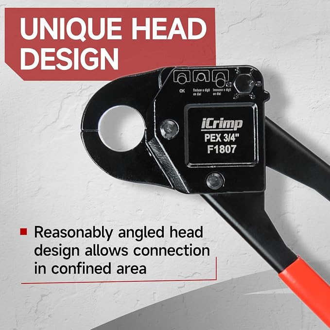 iCrimp Angle Head F1807 PEX Pipe Crimping Tool for Copper Rings - 3/4-inch Angle Single Crimper, Suitable for Tight Spaces
