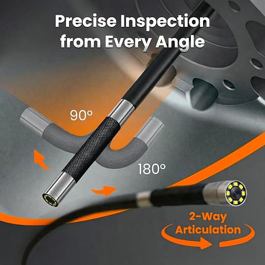 UW19-MP60 Two-Way Articulating Borescope with Light, 6mm Inspection Camera for iPhone & Android, Type-C & Lightning Compatible Flexible Snake Camera for Automotive Engine Inspection, 3.3FT
