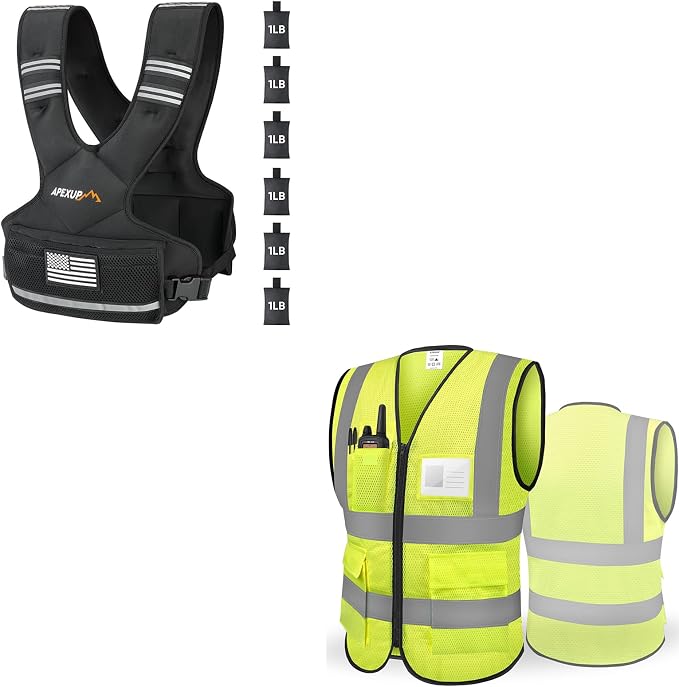 TICONN Reflective Safety Vest (1PK,L) + Adjustable Weighted Vest 4-10lbs