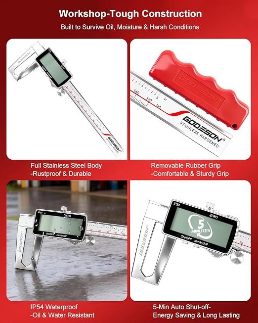 GODESON Digital Disc Brake Rotor Micrometer, 0-50mm/0-6 Rechargeable Brake Thickness Gauge, Digital Caliper MM/Inch/F Display, IP54 Waterproof, Stainless Steel for Auto & DIY