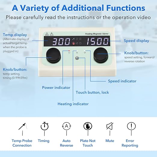 5.5 inch Magnetic Stirrer Hot Plate, Max Temp 572℉/ 300℃, 100-1500RPM Ceramic Coated Aluminum Stir Plate, Max 5L Stirring Capacity, with Stir Bar, Temp Probe Sensor, Stand