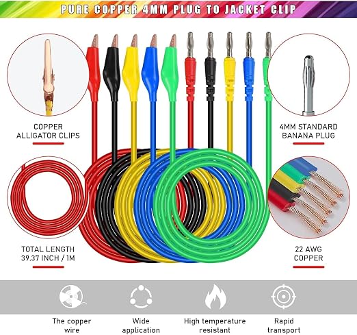 30PCS Back Probe Kit, Banana Plug to Copper Alligator Clip Automotive Test Leads Set with Alligator Clips & Wire Piercing Probes, 15PCS 30V Back Probe Pins for Car Repairing Diagnostic Circuit Testing