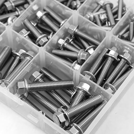 245PCS M6 M8 M10 Heavy Duty Flanged Bolts and Nuts Kit,Stainless Steel 304 Metric Flanged Hex Screws Nuts Includes 15 Most Common Sizes