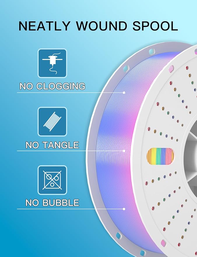 PINBALL Silk Rainbow PLA 3D Printer Filament 1.75mm, Shiny Multicolor Fast Color Changing PLA Filament, 3D Printing Filament Dimensional Accuracy +/- 0.02mm, 8 KG 8 Colors