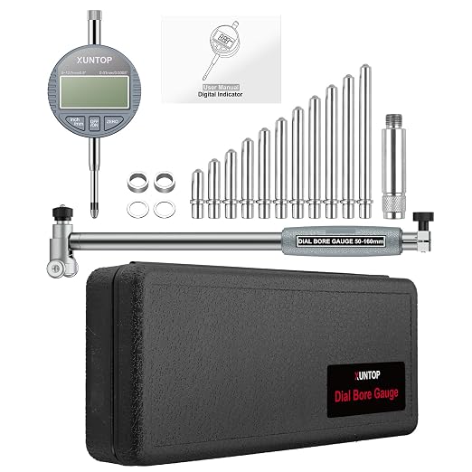XUNTOP Digital Bore Gauge Set, 2-6"/0.0005" Digital Indicator Self-Centering Dial Bore Gauge with Carbide Anvils Deep Engine Cylinder Measurement Tool for Machining,CNC,Automotive