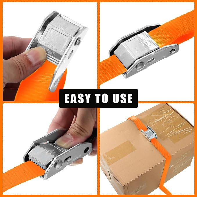 Riakrum 16 Pcs Cambuckle Tie Down Straps 1763lbs Break Strength Securing Straps 1'' x 15 ft Cambuckle Tie Downs with S Hook for Motorcycle, Kayak, Car, Truck, Boat Moving, Securing Cargo (Orange)