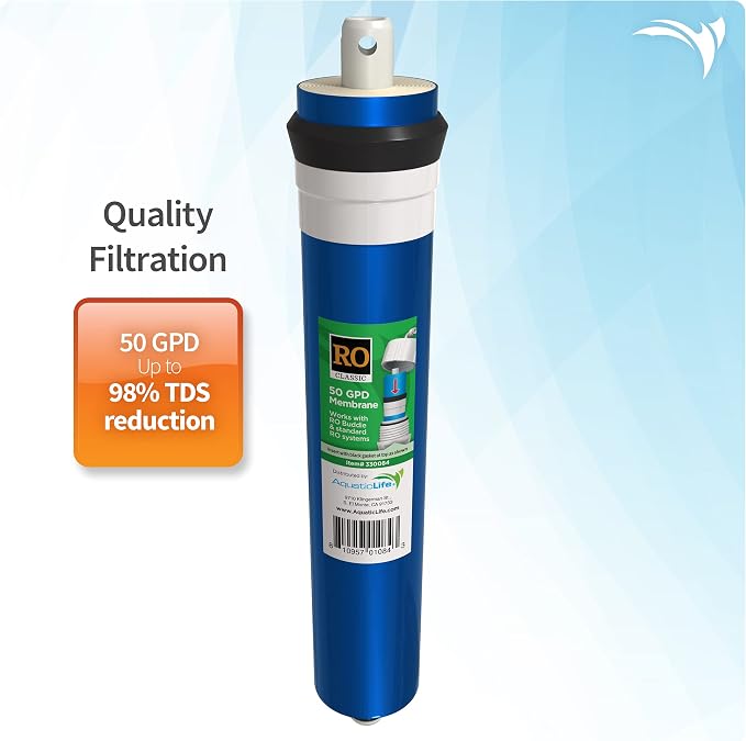 AQUATICLIFE 50 GPD Membrane Filter Replacement Cartridge for Reverse Osmosis Deionization Water Filtration Systems RO/RODI Filter Units, 1.7"x11.75"