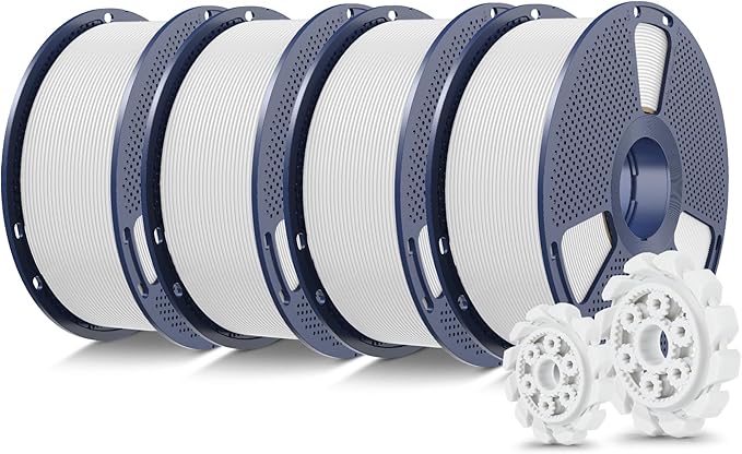 SUNLU PLA+2.0 3D Printer Filament Bundle, 4KG Upgrade PLA+ Filament 1.75mm, Tougher and Stronger, Dimensional Accuracy +/-0.02mm, 1KG per Spool, 4 Packs, 4KG Total, White