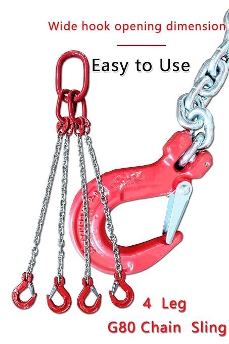 Chain Sling 1/4Inch X 5 Ft 6620lb 4Leg with Sling Hooks and Adjusters Grade 80Alloy Steel Engine Chain Hoist Lifts【4Leg 3Ton】