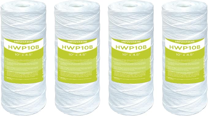 5 Micron Whole House Water Filter Cartridge, String Wound Sediment Filters for Well Water, Replacement for 84637, WPX5BB97P, WP10BB97P, 355215-45 - 10" x 4.5" Cartridges - Pack of 4