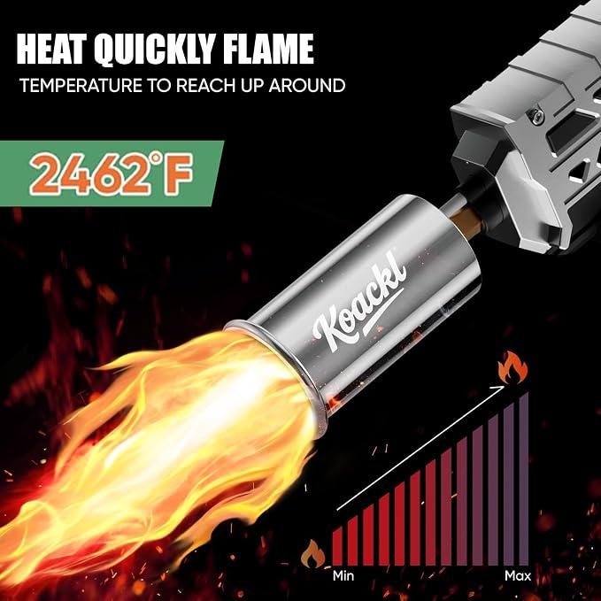 KOACKL Powerful Propane Torch Gun, Kitchen Torch with Adjustable Flame, Flamethrower Blow Torch Gun, Gas Welding Kits for BBQ, Searing, Camping & Charcoal Torch Lighter(Tank Not Included)