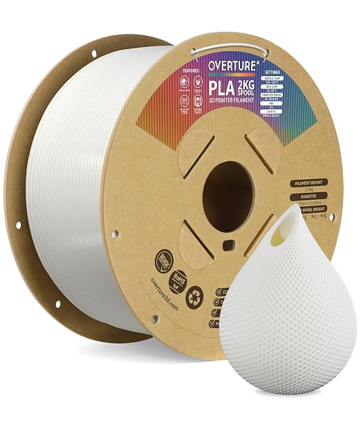 OVERTURE High Speed PLA Filament 1.75mm, Neatly Wound 3D Printer Filament 3kg Spool (6.6lbs) Rapid PLA, Dimensional Accuracy +/- 0.02 mm, Fit Most FDM 3D Printers (White 2KG-1 Pack)