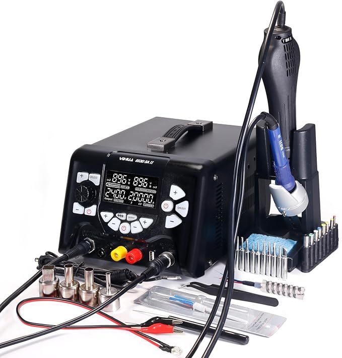 YIHUA 853D 5A-II 3 in 1 Hot Air Rework Soldering Iron Station and DC Power Supply 30V 5A -°F /°C Multiple Functions