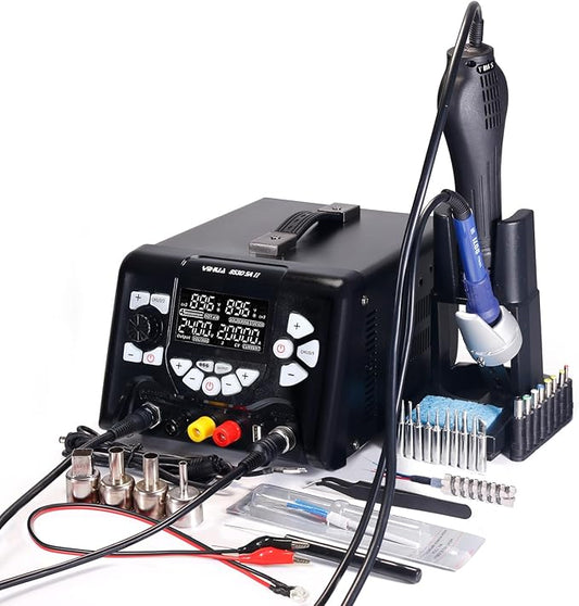 YIHUA 853D 5A-II 3 in 1 Hot Air Rework Soldering Iron Station and DC Power Supply 30V 5A -°F /°C Multiple Functions