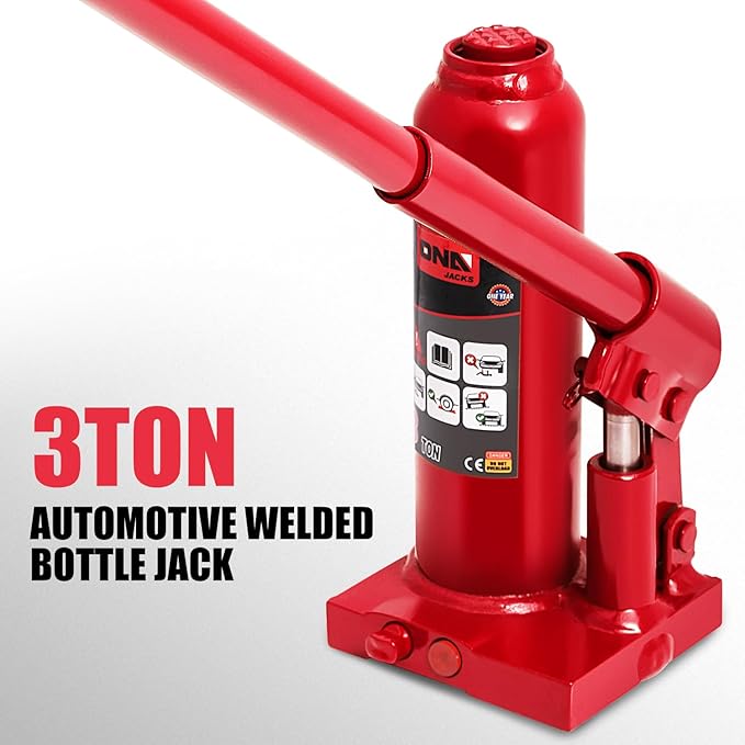 DNA Motoring 3 tons / 6000 lbs Lifting Automotive Welded Hydraulic Bottle Jack for Repair Vehicle, Pickup, Truck, w/Manual Handle, Red,TOOLS-00349