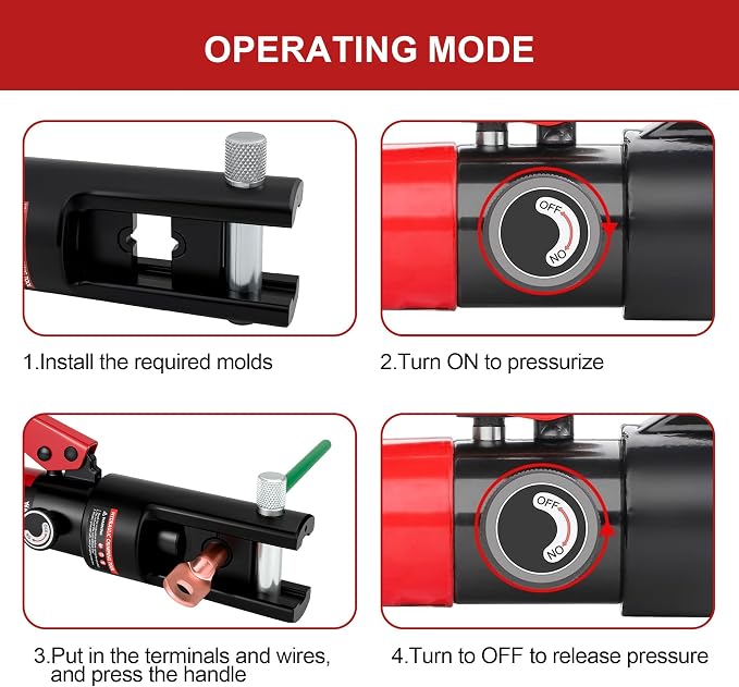 Hydraulic Crimping tool for Battery Cable Crimper | 12 Pairs Standard US dies Range 6AWG-500MCM | MAX 16TON Crimping Force | Upgrade the Hydraulic System to Prevent Oil Leakage