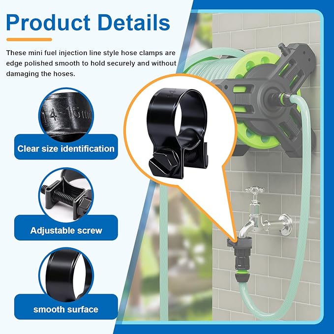 Tnisesm 32Pcs 1/4" 5/16" 3/8" Fuel Injection Gas Line Hose Clamps Black Clip Pipe Clamp Assortment Kit, Hoses Clamps Sleeving,for Automotive Diesel Petrol Pipe