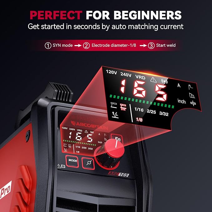 ARCCAPTAIN iControl ARC165 Pro Stick Welder, [APP Control] 165Amp ARC/Lift TIG Welding Machine, Large LED Display, IGBT Inverter 120V/240V MMA Welder with Hot Start, Arc force, and Anti-Stick