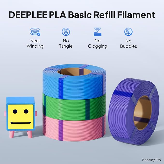 PLA Basic Refill Filament 1.75mm, No Spool 3D Printer Filament, Dimensional Accuracy +/- 0.02mm, Fits for Most FDM 3D Printers, 2KG Sunflower Yellow