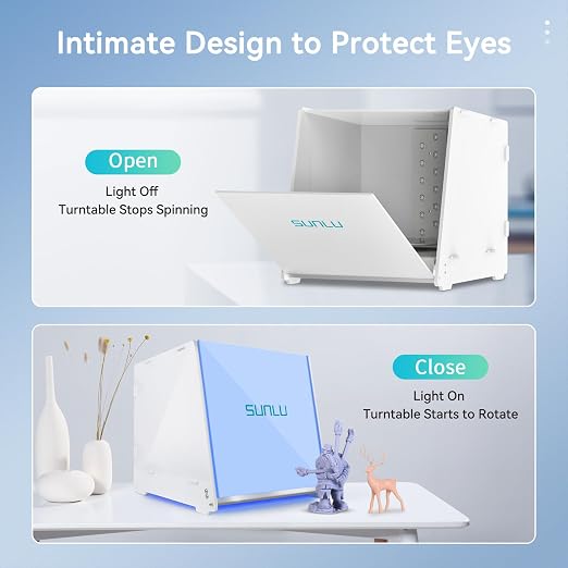 SUNLU Resin UV Curing Box Plus, 405nm UV LED Lights, UV Light Curing Machine with Timer, 360° Spinning Turntable and Acrylic Reflector, Big Size Rotary Resin Dryer