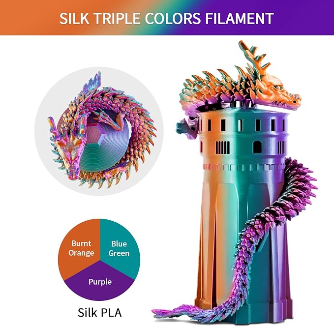ERYONE Silk Tri Color PLA Filament 3D Printer 1.75mm +/- 0.03mm, Multicolor Filament Tricolor PLA 1KG(2.2lbs) Cardboard Spool, Purple&Blue Purple&Burnt Orange