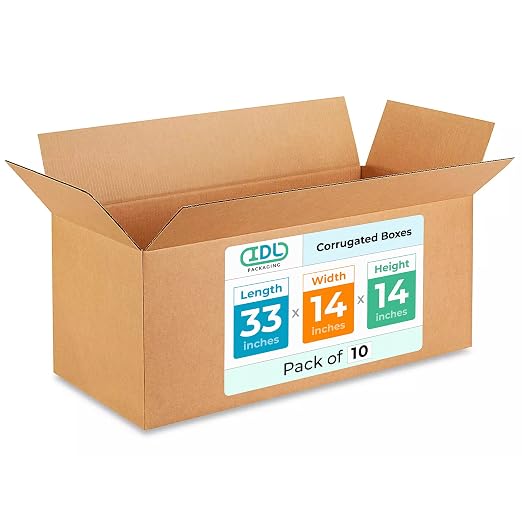 IDL Packaging - B-331414-10 Large Corrugated Moving Boxes 33"L x 14”W x 14"H (Pack of 10) - Excellent Choice of Strong Packing Boxes for Moving or Relocating