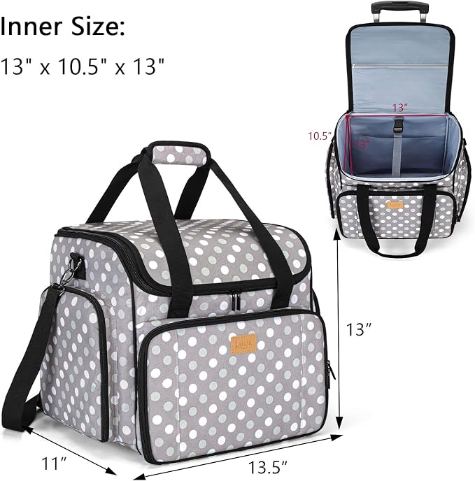 LUXJA Serger Case with Detachable Dolly, Bag with Removable Padding Pad (Fit for Most Standard Machines), Gray Dots