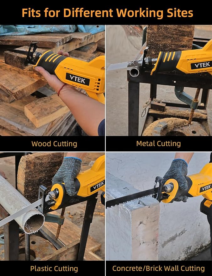 VTEK Brushless Cordless Reciprocating Saw,3 Level Speed Setting,Cordless Power Reciprocating Saw,0-3000RPM Reciprocal Saw,Reciprocating Saws for Woods/Metal/Plastic/Brick Cutting