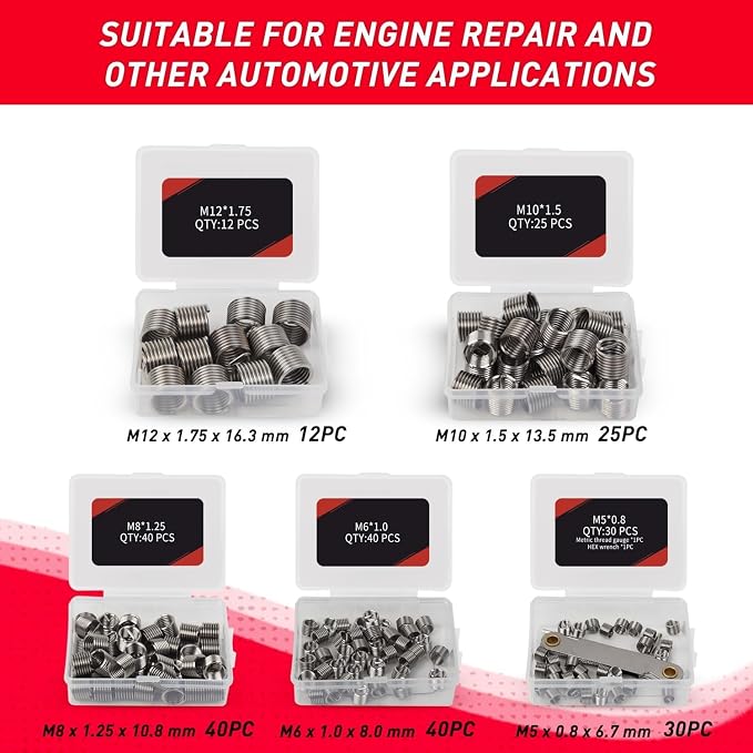 Thread Repair Kit, 338PC Helicoil Repair Kit with Metric & SAE HSS Drill Bit and Wire Thread Inserts, M5 M6 M8 M10 M12 1/4" 5/16" 3/8" 7/16" 1/2"