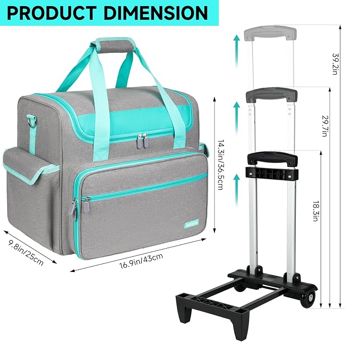Rolling Craft Bag, Craft Bag with Wheels for Scrapbook Supplies, Large Scrapbook Tote with 15.6'' Laptop Sleeve, Rolling Art Supply Storage for Scrapbooking Tools, Gray