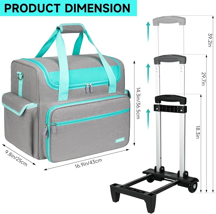 Rolling Teacher Bag with Wheels,Large Briefcase with Detachable Trolley&17in Laptop Sleeve for Women Work Travel