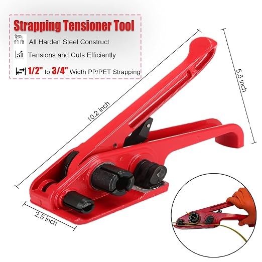 Packaging Banding Strapping Kit Tensioner Tool Sealer, Pallet Strapping Kit, 1/2" Wide x 4000" Length Poly Strapping Kit, Banding Tools for Packing Strapping