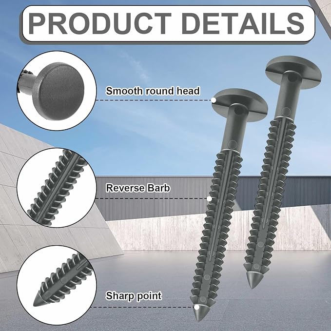 Blulu 18 Pcs 3 Inch Vinyl Shutter Fastener Window Panel Peg Lok Pin Pegs Screws Shutter Spikes Anchor (Dark Gray)