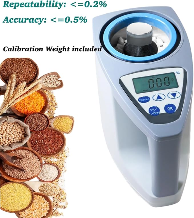 Grain Moisture Tester, 24 Types Grain Moisture Meter, VQP Digital Crop Corn Moisture Tester Analyzer, 3-35% Range, LCD Display for Rice Barley Wheat Soybean