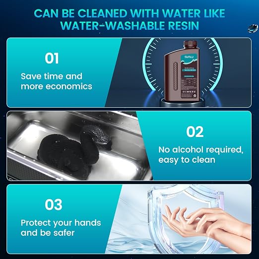 SUNLU 3000g Water-Wash ABS Resin, Combines Features of ABSLIKE Resin & Water Washable Resin, Non Brittle, High Precision, Low Shrinkage, Fast Curing 3D Resin for LCD DLP SLA 3D Printers, 3KG Black