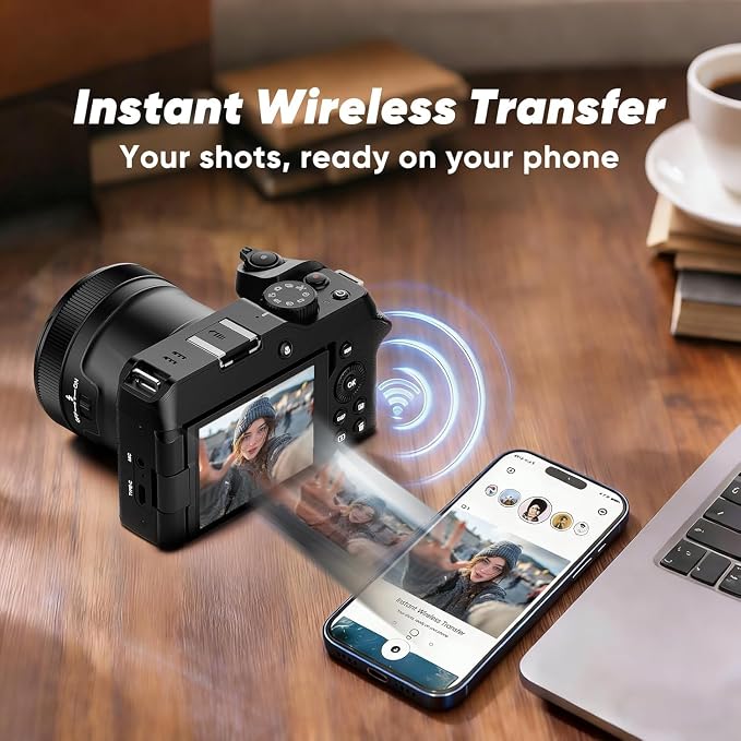 ORDRO Digital Cameras for Photography 5K-80MP Auto Focus Video Cameras for YouTube, 18X Zoom Camera with 180° Flip Screen, 2 Batteries, Lens Hood & 32GB Memory Card