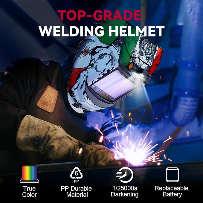 ARCCAPTAIN Large View 3.94" x 3.66" True Color Auto Darkening Welding Helmet with Light, Solar Powered Welding Hood, 4 Arc Sensor Wide Shade 4/5-9/9-13 for Stick MIG TIG Cut, MX