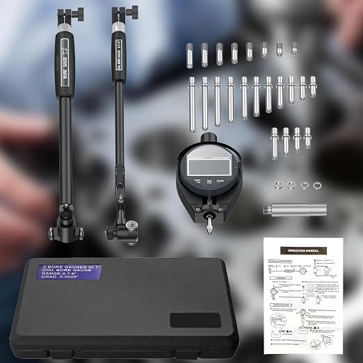 HDLNKAK Digital Dial Indicator Bore Gauge Set,LCD Digital Dial Indicator,6" Depth 0.7"-6"/0.0005" Measuring Range,Wide Selection of Anvils(23PCS), Applications in Engines Cylinder Measurement (Black)