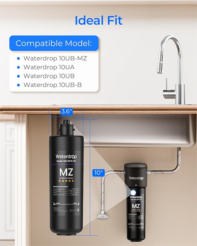 [Remineralization] Waterdrop RF10-MZ Water Filter Replacement for Waterdrop 10UB-MZ/10UA/10UB Under Sink Water Filter, 11K Gallons High Capacity