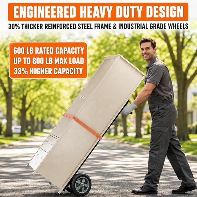 Folding Hand Truck Dolly Cart, 800 lb Capacity, Compact Foldable | Alloy Steel Frame, 47.5-51.5 Inch Handle, Heavy-Duty 8 Inch Solid Rubber Wheels, for Moving, Warehouse and Home Office Use