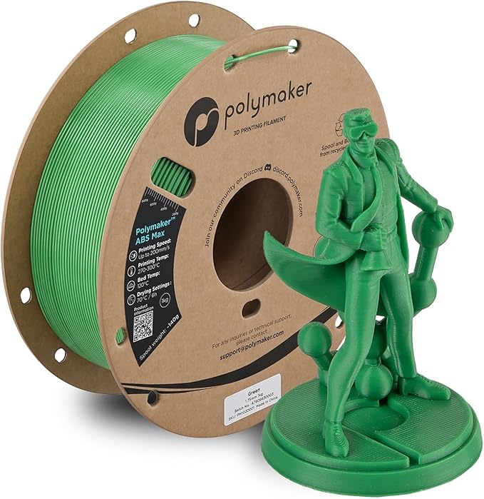Polymaker ABS Max 3D Printer Filament 1.75mm, Green 1kg Engineering Grade ABS with High Heat Resistance and Enhanced Creep Resistance for Heated Chamber Printers