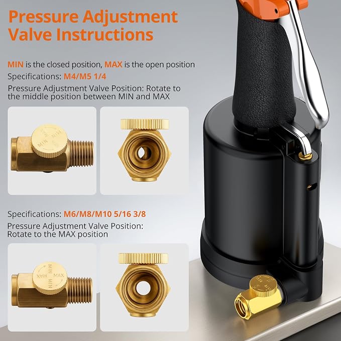 Proster Pneumatic Hydraulic Rivet Nut Set - 3086LBF Heavy-Duty Riveters Setting Kit for M4 M5 M6 M8 M10 1/4" 5/16" 3/8" Nuts with Storage Case
