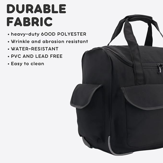 J World New York Donna Rolling Tote Bag on Wheels. Laptop Carry-On, Black (Measures 15 X 17 X 8.3 inches, Holds over 35 litres)