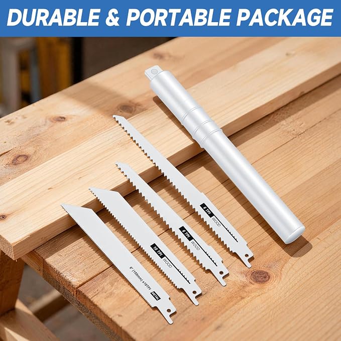 Reciprocating Saw Blade Set, 4-Piece Electric Sawzall Blades, Bi-Metal & HCS for Metal/Wood/PVC Cutting