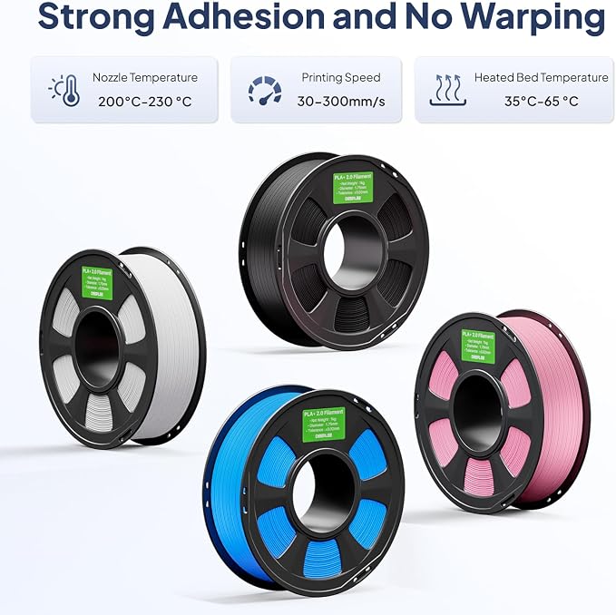 PLA+ 2.0 Filament 1.75mm, Stronger Toughness 3D Printer Filament, Translucent 1KG, Upgrade PLA Plus 3D Printer Filament, High Speed PLA+ Filament for Most FDM 3D Drucker