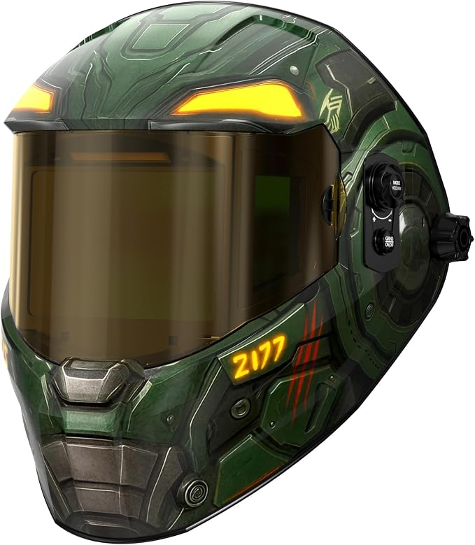 ANDELI Welding Helmet - Panoramic 180° View 4.53"X3.23",1/1/1/2 True Color Solar Powered Welder Hood，Wide Shade Welder Mask for TIG MIG ARC Cut and Grind，OPTIM-600LB-TGB with Welding Gloves