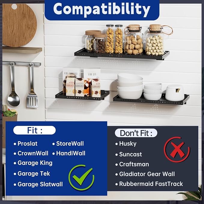 Heavy Duty Slatwall Shelf 24x12Inch, Steel Slatwall Accessories Storage Rack for Garage, Retail, Workshop (2, 24x12Inch)