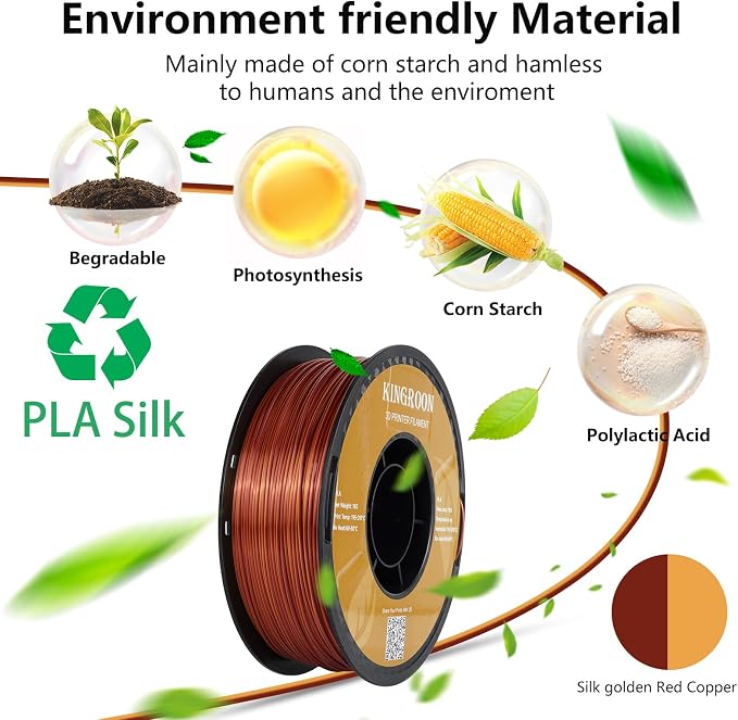 Kingroon PLA Filament, Multicolor Silk PLA Filament, Dual Color 3D Printer Filament, 1.75 mm, Dimensional Accuracy +/- 0.03 mm, 1kg Spool(2.2lbs), Gold Red Copper