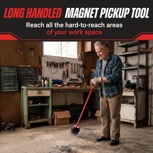 Magnetic Pickup Tool – Large Magnet with 25lb Pull, 27.5-Inch Reach, and Quick Release Handle – Workshop Floor Sweeper by Stalwart