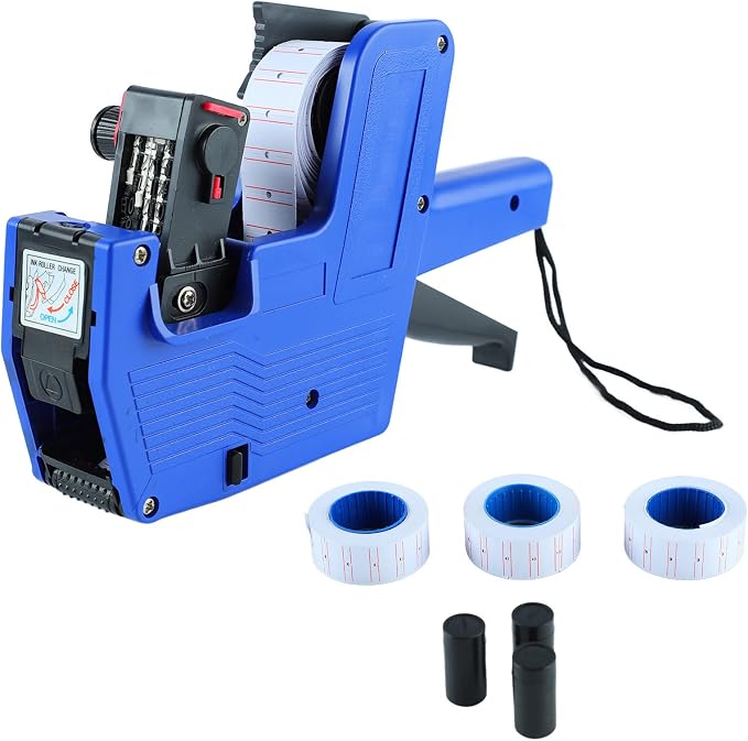 MX-5500 8-Digit Price Tag Gun with 5000 Sticker Labels and 3 Ink Refill, Label Maker Pricing Gun for Office, Retail Shop, Organization Marking, Blue